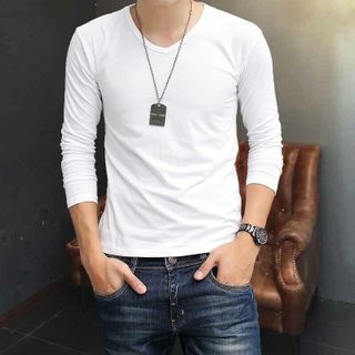 Aó thun nam body cổ tim tay dài