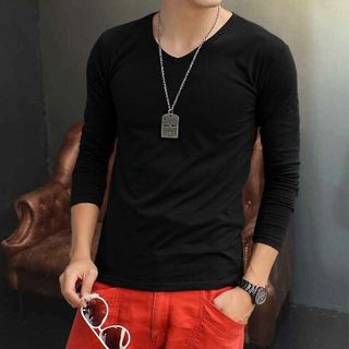 Aó thun nam body cổ tim tay dài
