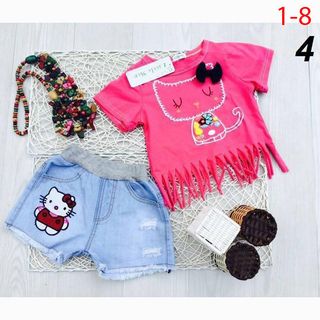 A23302 - 26/3 little mon bộ mèo tua áo thun quần jeansize 1-8