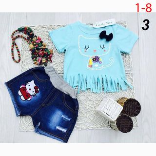 A23302 - 26/3 little mon bộ mèo tua áo thun quần jeansize 1-8