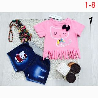 A23302 - 26/3 little mon bộ mèo tua áo thun quần jeansize 1-8