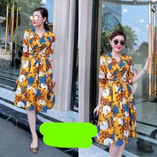 Đầm voal cát họa tiết hoa