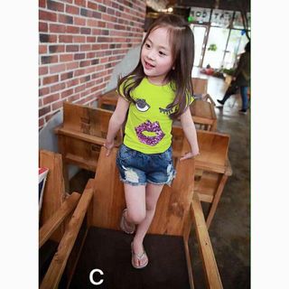 A23679 - 10/4 goldbb bộ jean bé gái mắt liếcquần jean wax ráchsize 1-8