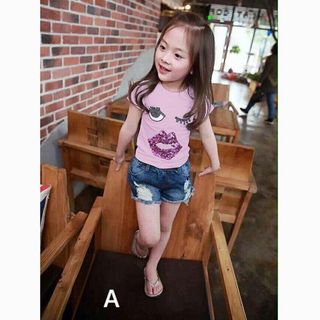 A23679 - 10/4 goldbb bộ jean bé gái mắt liếcquần jean wax ráchsize 1-8