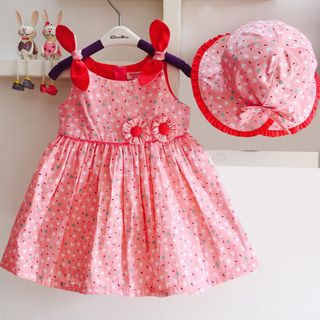 A23846 - đầm kate bông nơ vai kèm nón bèo oshkoshsize 1-8