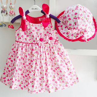 A23846 - đầm kate bông nơ vai kèm nón bèo oshkoshsize 1-8