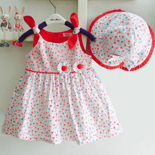 A23846 - đầm kate bông nơ vai kèm nón bèo oshkoshsize 1-8