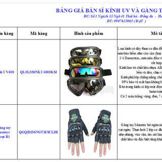 Kính uv400 găng tay monter giá sỉ