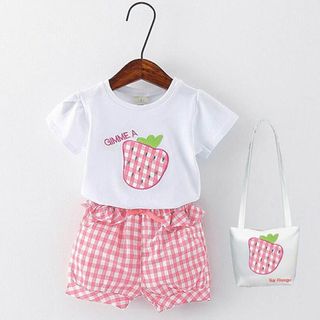 A24027 - 15/4 bộ bg trái dâu kèm giỏ xách áo thun thêu quần carosize 1-8