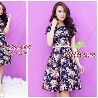 Đầm tùng xòe tay con họa tiết hoa ban mai