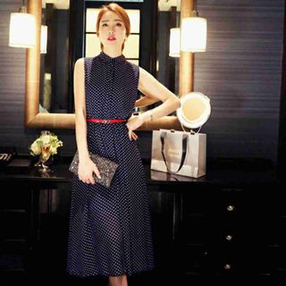 Đầm vintage chấm bi cổ trụ 1631
