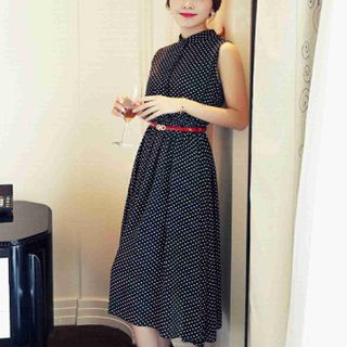 Đầm vintage chấm bi cổ trụ 1631