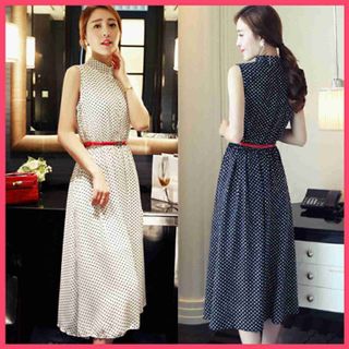 Đầm vintage chấm bi cổ trụ 1631
