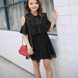 Đầm voan cổ sơ mi vai cut out 1827