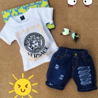 A24332 - bộ bé trai áo thun versace phối quần jean cào ráchsize 1-8