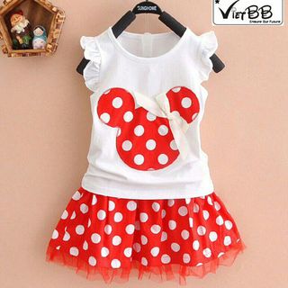 A24341 - 22/4 bộ váy mickey áo thun thêu đắp váy cát giấy in chuyển nhiệt kèm chipsize 1-8