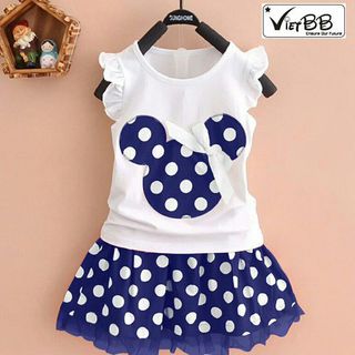 A24341 - 22/4 bộ váy mickey áo thun thêu đắp váy cát giấy in chuyển nhiệt kèm chipsize 1-8