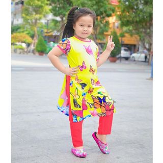A24389 - 20/4 áo dài cách tân mùa hè họa tiết sắc bướm áo voal tơ quần legging thun cottonsize 1-8