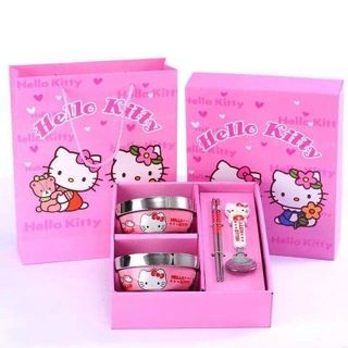 Bộ đôi bát đũa men tráng bạc cho bé