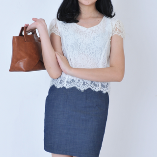 Đầm ren phối denim