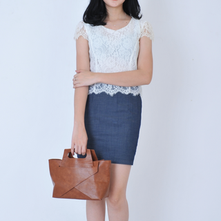 Đầm ren phối denim