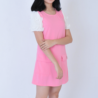 Đầm suông tay phồng đính hoa