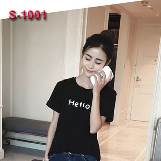 Áo thun nữ trắng hồng 4 ô vuông mèo