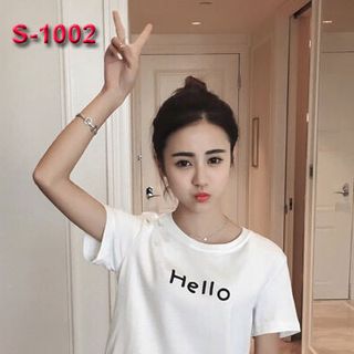 Áo thun nữ trắng hồng 4 ô vuông mèo