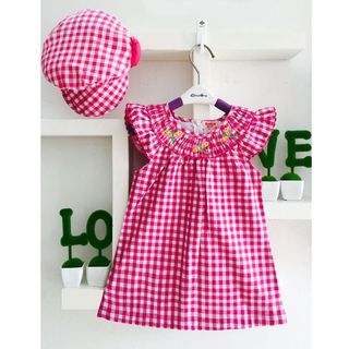 A24801 - đầm caro viền ren thêu chuồn chuồn oshkoshsize 1-8