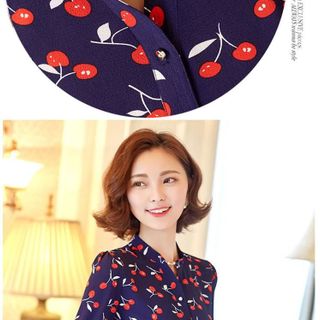 Áo sơ mi họa tiết cherry tay dài cổ trụ có size gs135