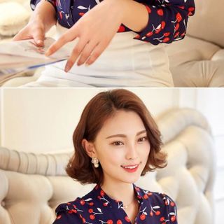 Áo sơ mi họa tiết cherry tay dài cổ trụ có size gs135