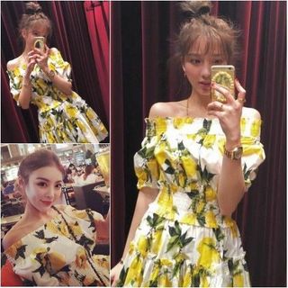 Đầm họa tiết chanh vàng