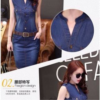 Đầm jean quảng chau kèm belt
