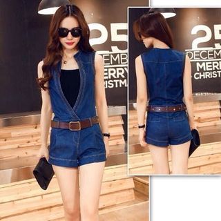 Jumpsuit jean quảng châu kèm belt
