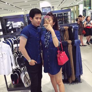 Sét váy nữ áo sơ mi nam