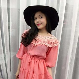 N0101đầm xô ren lưới hoa