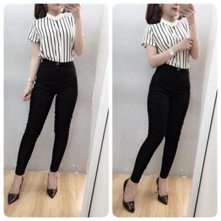 Áo sơ mi sọc cổ trụ tay con