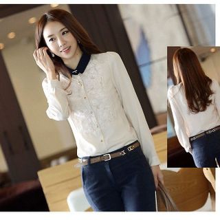 Sơ mi trắng phối ren hoa nổihm1145