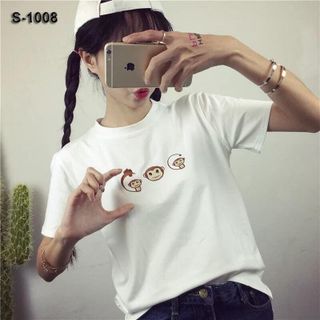 Áo thun nữ màu trắng in mặt khỉ đẹp