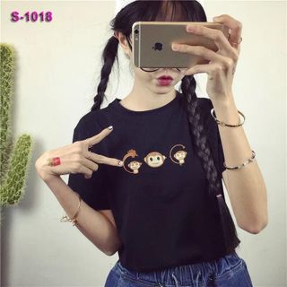 Áo thun nữ màu trắng in mặt khỉ đẹp