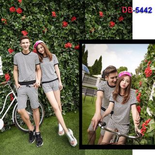 Đồ bộ cặp đôi hình lưới viền đen