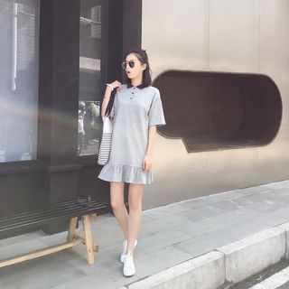 Váy xám đuôi cá phối cổ- chuyên sỉ các mặt hàng thời trang