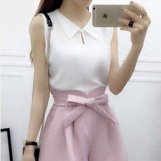 Set áo voan quần short đai nơ hm1181