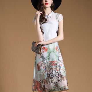 Đầm voan xẻ tà cổ tàu