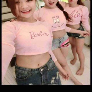 Ao barbie crop tay dai hinh that nhe