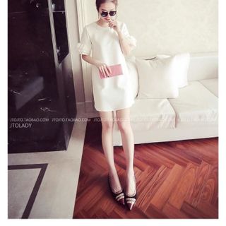 7616 đầm xòe form rộng tay xếp ly