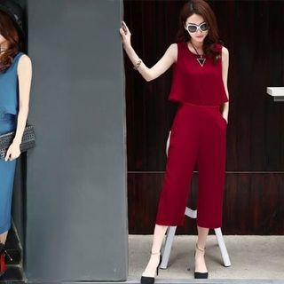 7707 set áo cách điệu 2 trong 1 quần cullotes