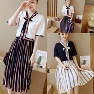 Sét cột nơ chân váy xếp ly