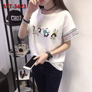 Áo thun nữ in nhiều cây kem 2 màu trắng hồng