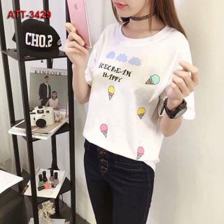 Áo thun nữ in paris họa tiết 2 màu trắng đen